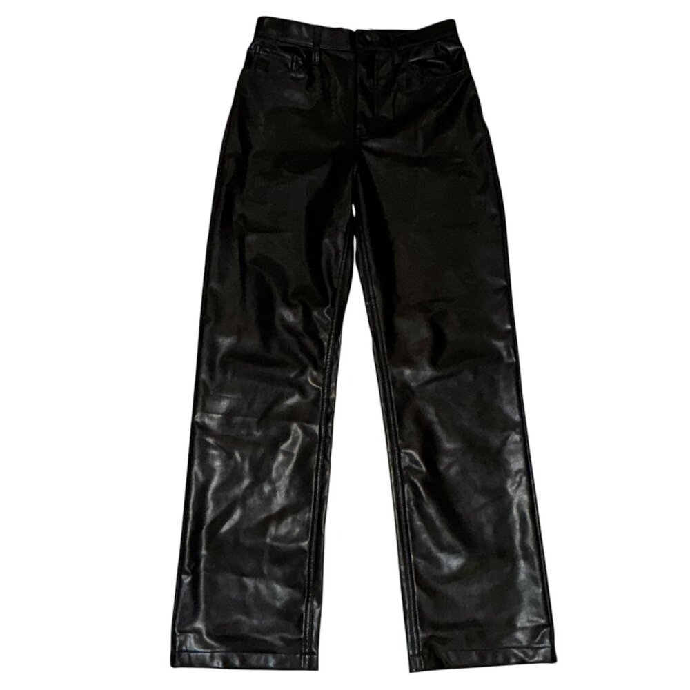 Abercrombie & FItch Faux Black Leather The '90s Straight Rise Jeans Sz 2β¦ - Picture 5 of 12